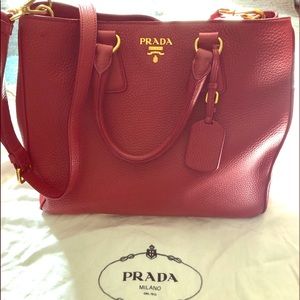Large Prada Red Leather 2 way tote
